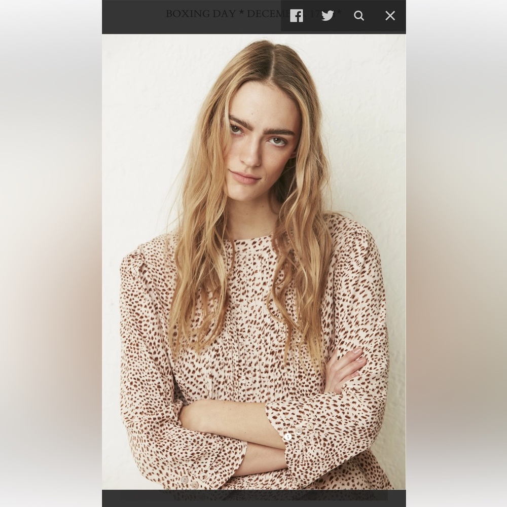 Melissa Nepton Arlie blouse in light pink and brown leopard print size S